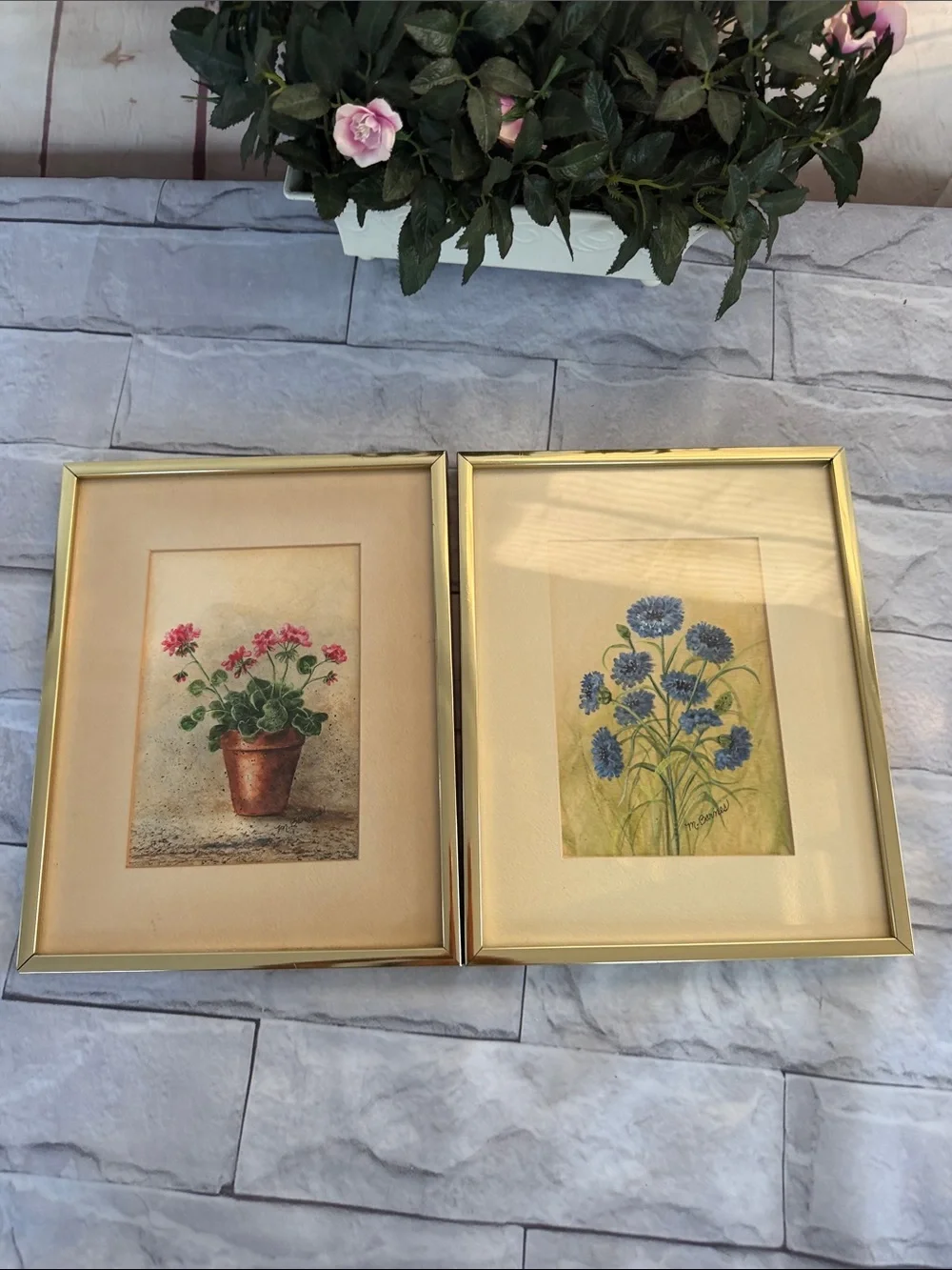 Vintage M BARNES Picture frames floral design artist signature Home decor